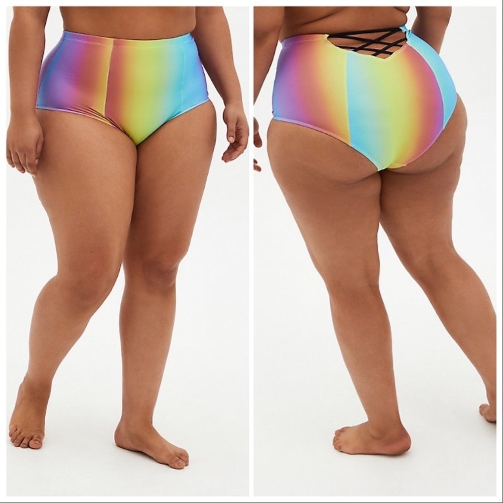 Nwt! Torrid Rainbow Strappy Back Bikini Bottoms 2x